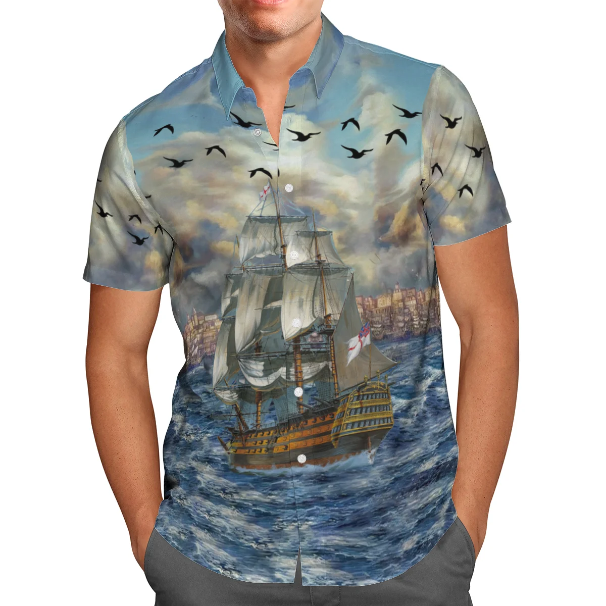 

Sailboat 3D Beach Hawaiian 2021 Summer Shirt Short Sleeve Shirt Streetwear Oversized Breathable Camisa Social Chemise Homme-53