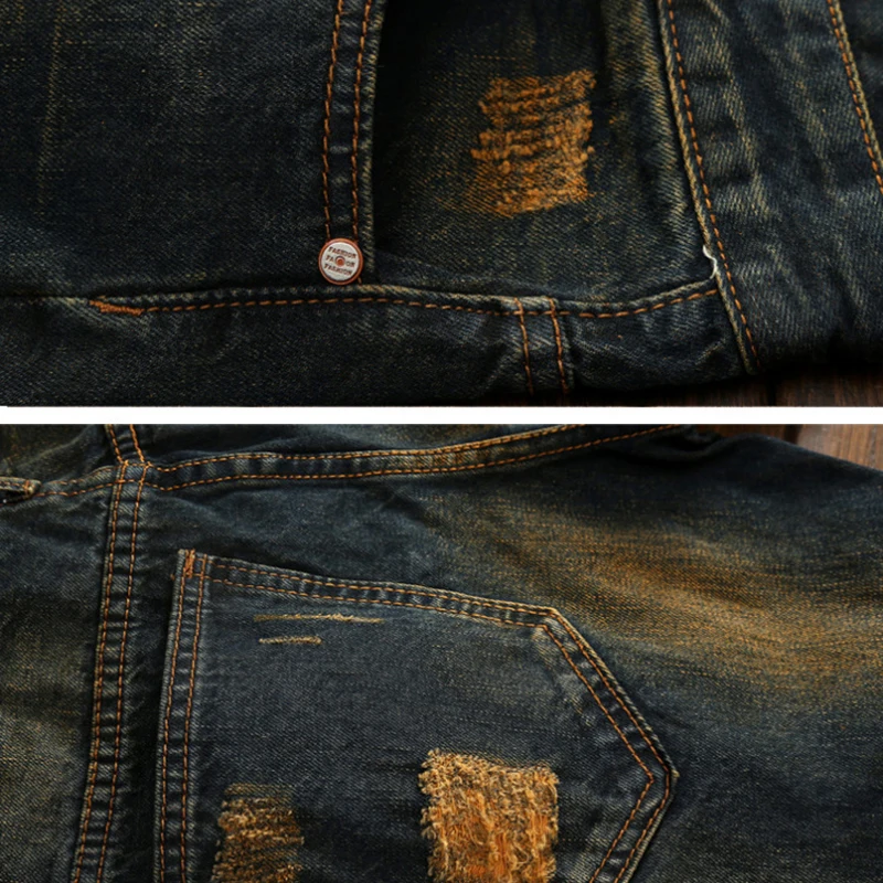 

Of Foreign Trade Jeans Men's Hole European Personality Make Old Straight Men's Jeans Retro Trendy Pants