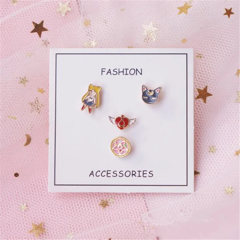 Серьги гвоздики в стиле аниме сейлор мун значок косплея луна крыло Tsukino Usagi зажим
