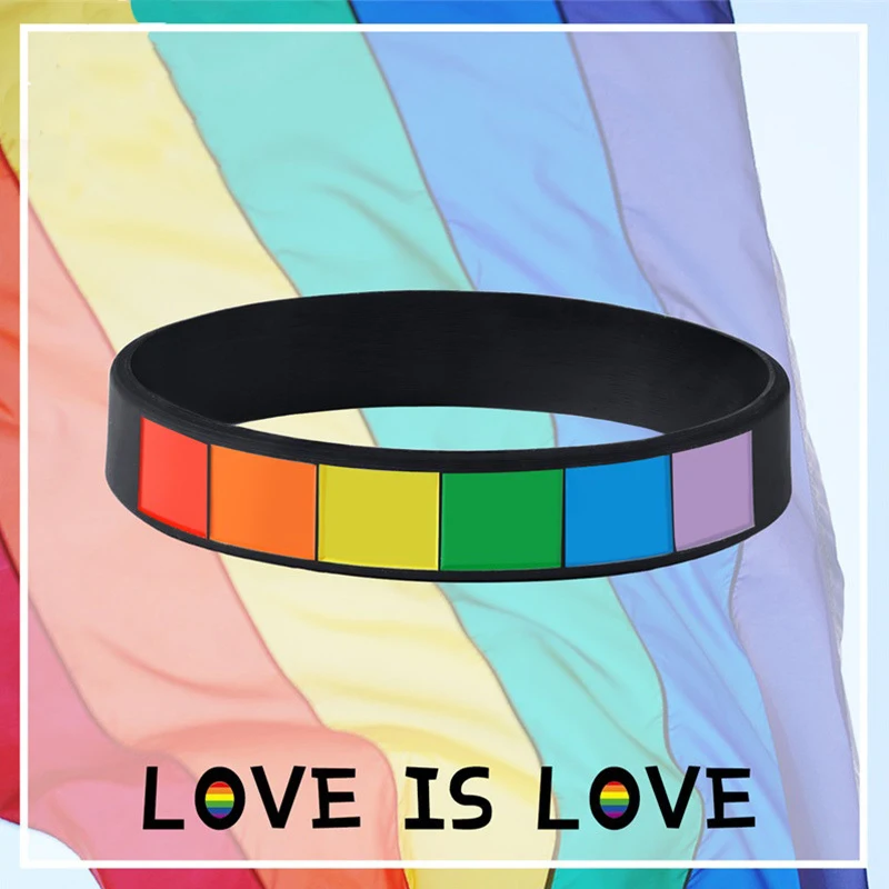 

Rainbow Gay Lesbian LGBT Pride Plastic Silicone Sports Bracelet for Women Man Fashion Jewelry Accessories