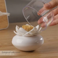 plastic toothpick holder transparent lid abs toothpick box white lotus jar creative restaurant simple kitchen storage supplies