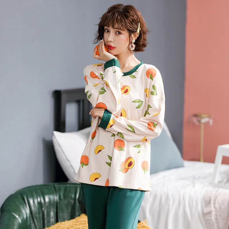 Большие размеры M 4XL осенне зимние женские хлопковые пижамы с длинными рукавами