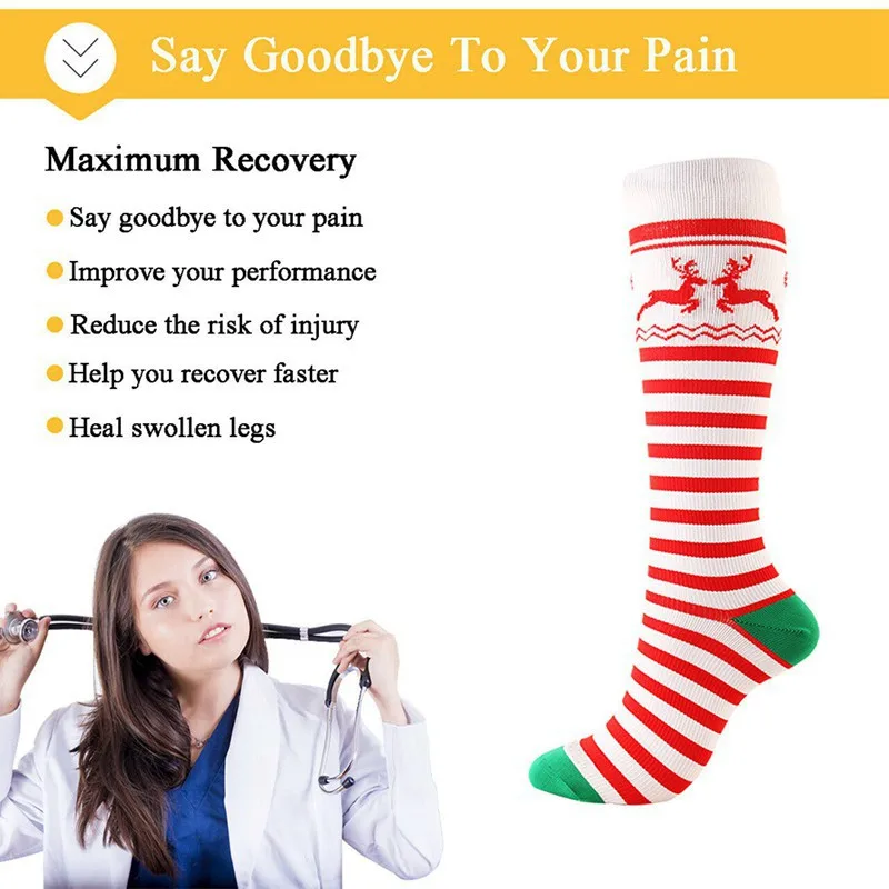 

Compression Socks Knee High/Long Christmas Cap Tree Deer Striped Printed Polyester Nylon Sports Hosiery Footwear Hot Sell