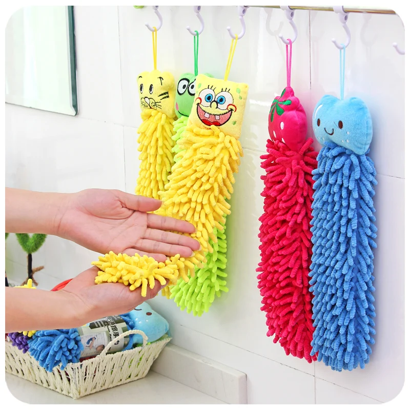 Bathroom Chenille Hand Towel Cartoon Cute Children Towels Kitchen Absorbent Dishcloth With Lanyard Convenient Accesories | Дом и сад