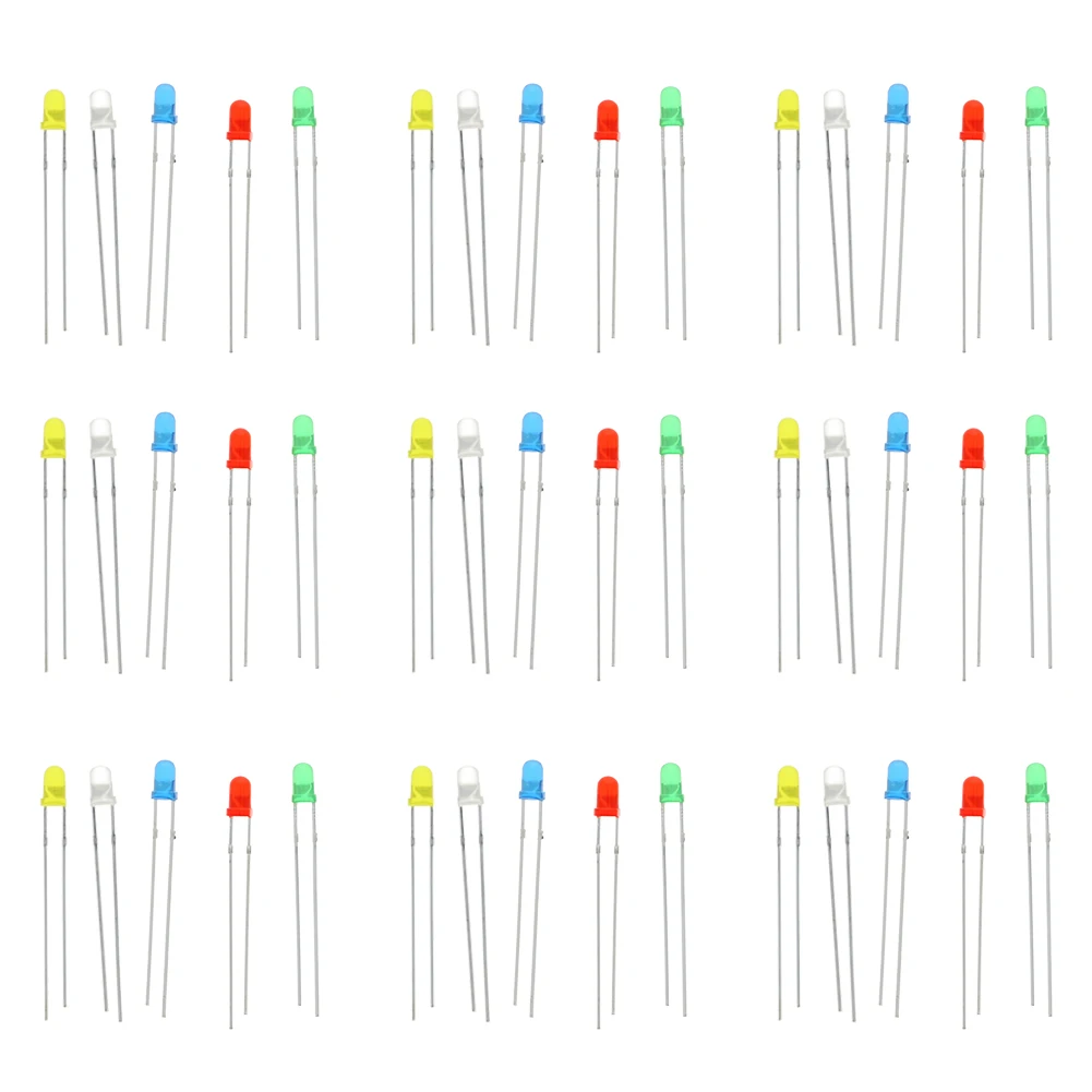 

500Pcs 3mm LED Diode Light Assorted Kit Green White Yellow Red Blue Mixed Color Component DIY Kit 2Pin