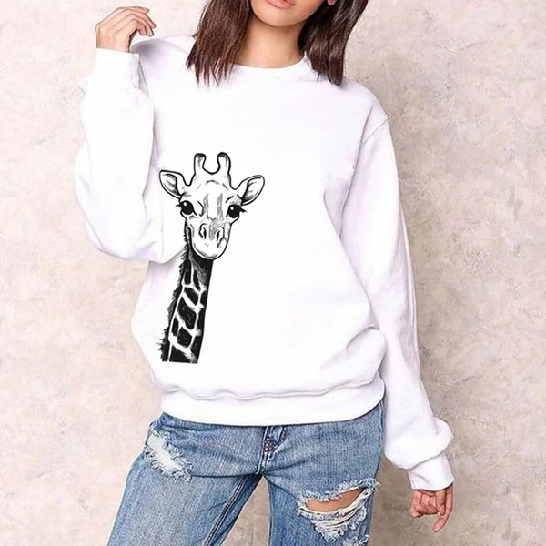 

Осенняя модная женская Повседневная Толстовка с принтом жирафа, Женская Повседневная футболка с графическим рисунком из чистого хлопка, Мо...