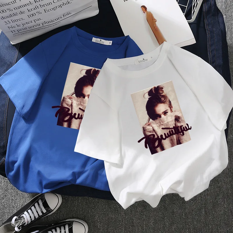 Женская Повседневная футболка с коротким рукавом и круглым вырезом Милая