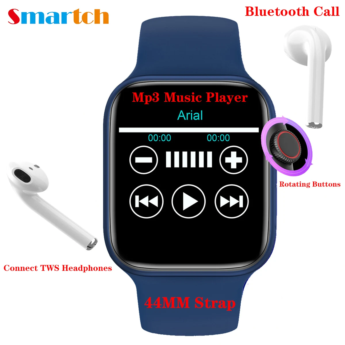 Leitor de Música Fones de Ouvido para Android Nova Mulher Girando Botões Relógio Inteligente Série 6 Chamada Bluetooth Conectar Tws & Apple Telefone 2021