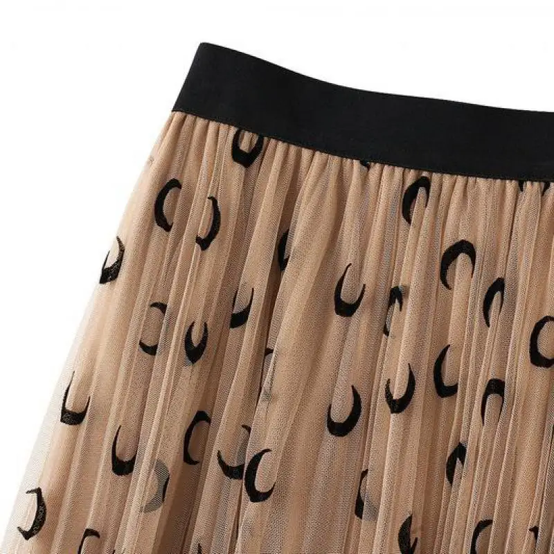 

2020Autumn Winter New High Waist Slim Temperament Simple Mesh Pleated Skirt Small Crescent Women Large Swing Skirt Free Shipping