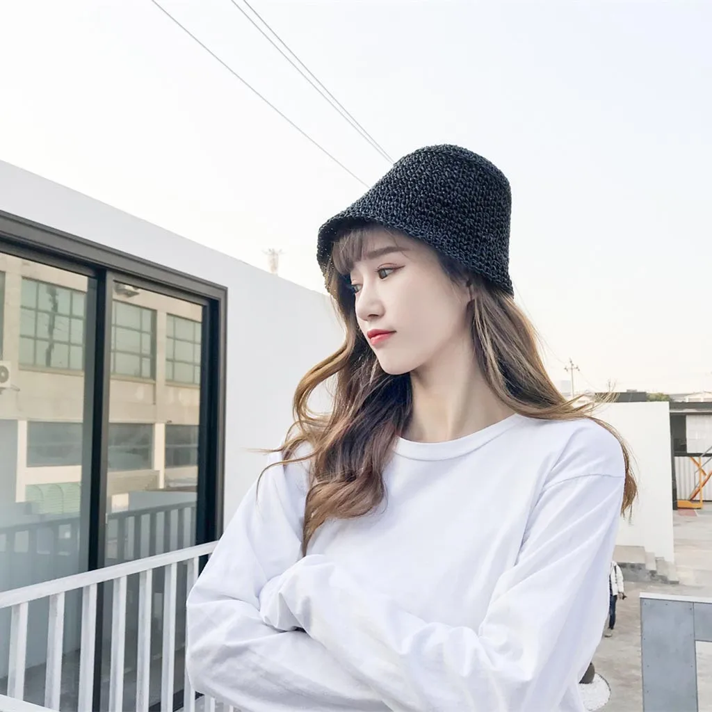 Шляпа женская Соломенная Складная большая пляжная Панама от солнца сетчатая для