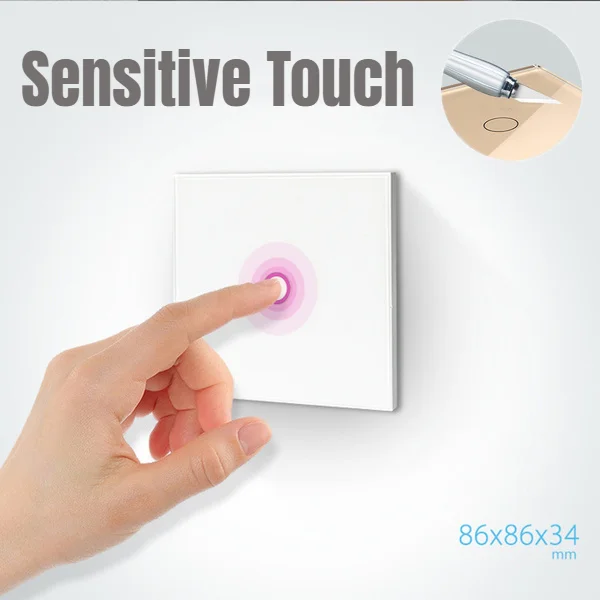 

EU Standard Touch Dimmer LED Light Touch Switch 1Gang1Way Wall Dimmers Waterproof Switch Glass Panel Blue Backlight