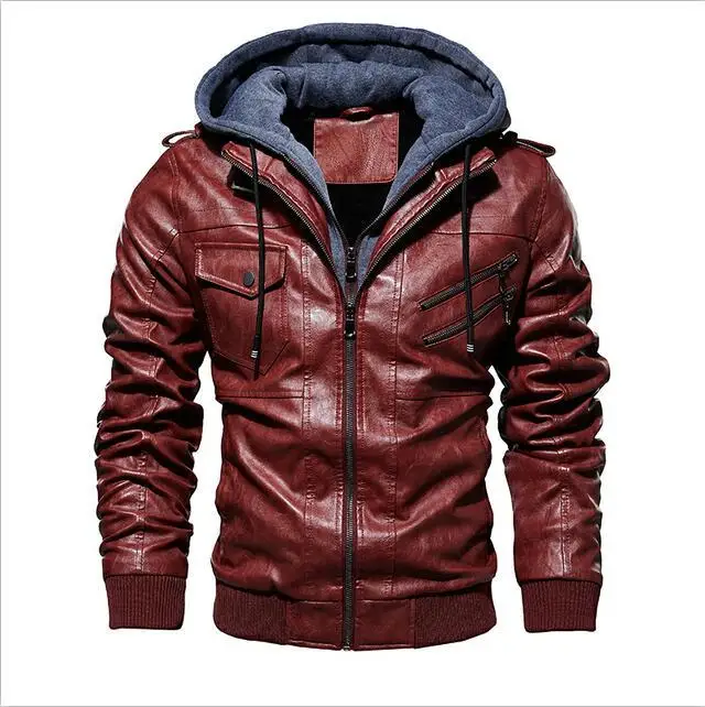 Red Куртка из искусственной кожи для мужчин, винтажная косой молнией, мотоциклетная кожаная куртка-бомбер, мужской женский жакет Masculino Couro - Цвет: Red