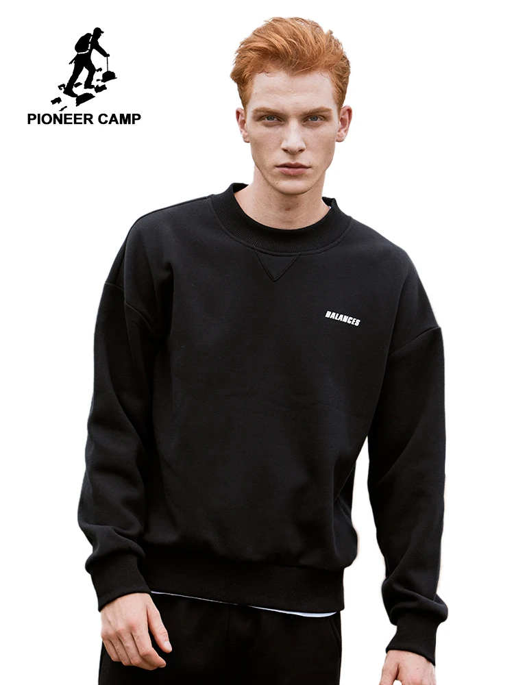Pioneer Camp/Зимний плотный Мужской свитшот из 100% хлопка теплый флисовый однотонный