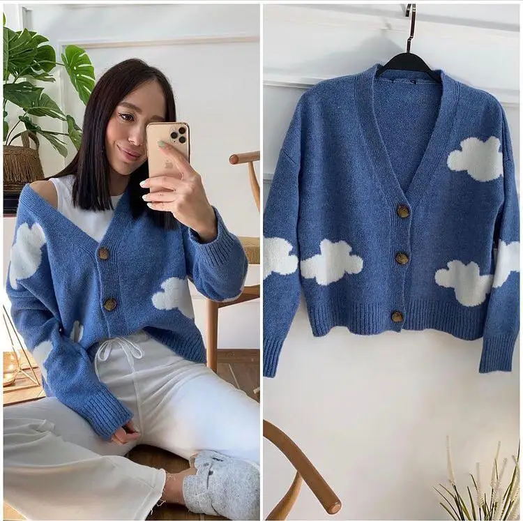 

CLOUD PATTERN WOMEN KNITWEAR CARDIGAN