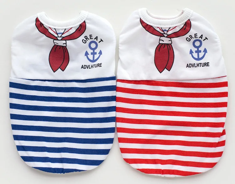 

Pet Dog Clothes For Small Dogs Summer Cartoon Vest Clothing Sailor Tie Anchor Print Navy Tie Stripes Cat Dog Breathable T-Shirt