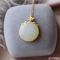 kjjeaxcmy fine jewelry 925 sterling silver inlaid natural white jade female pendant necklace noble support detection