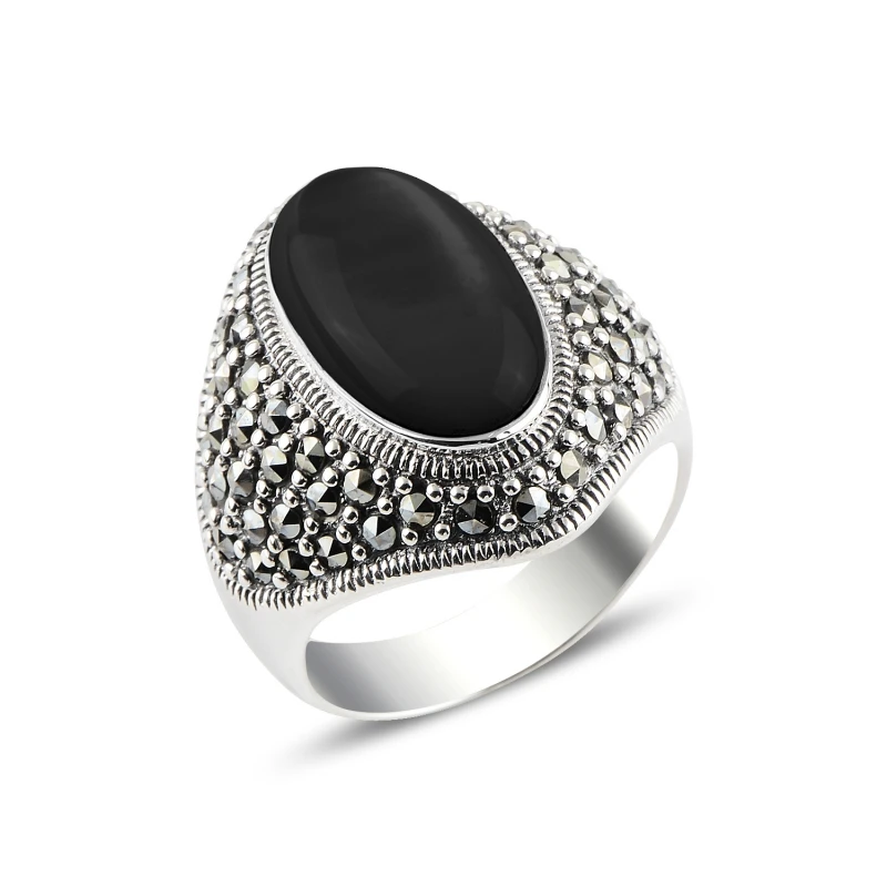 

Silverlina Silver Onyx & Marcasite Ring