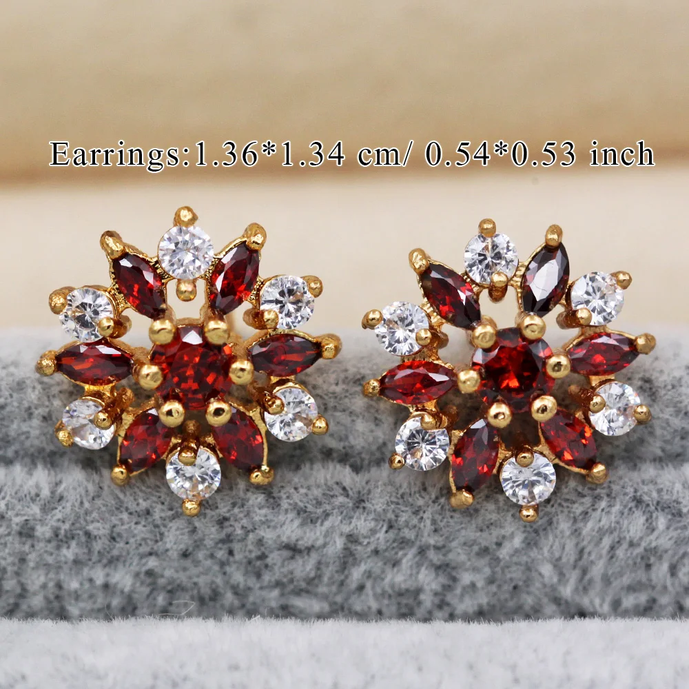 Women Luxury Trendy Jewelry Lotus Flower Earrings Fashion Bohemian Vocation Style Red Zircon Small Stud Accessories | Украшения и