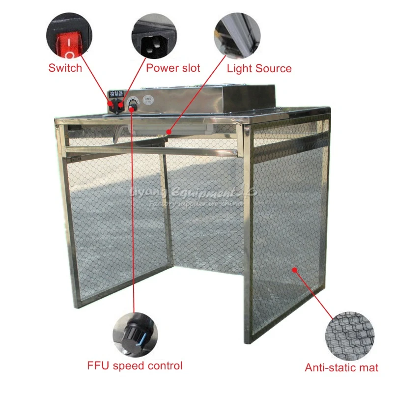 

Non-dust dust-free work station assembled anti-static OCA work table potable desktop work platform with fan filter unit and mat