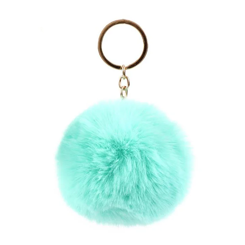 819245 8cm Simple Pompom Fur ball Keychain Artificial Rabbit Fur Animal Key Chain For Woman Car Bag Accessories Key Ring 15 colors - Цвет: 819245