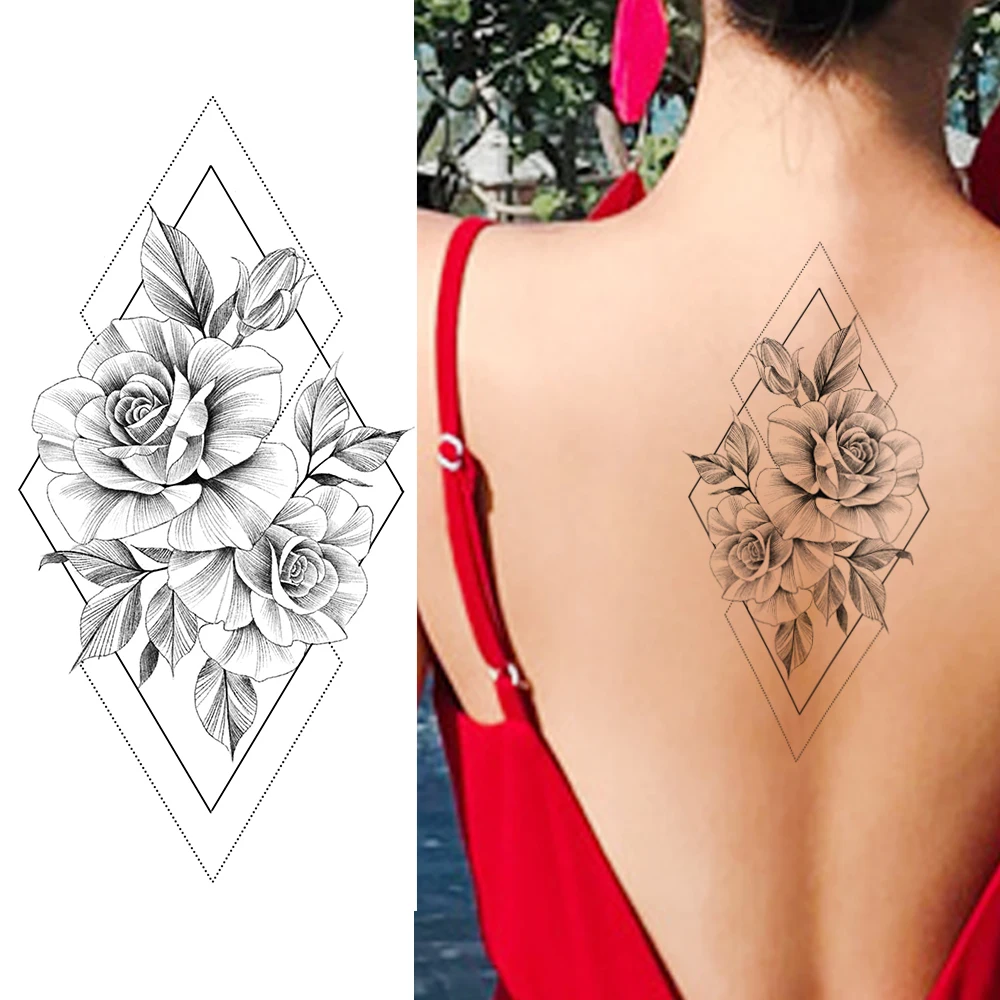 Геометрические Цветочные Временные татуировки стикеры реалистичные поддельные