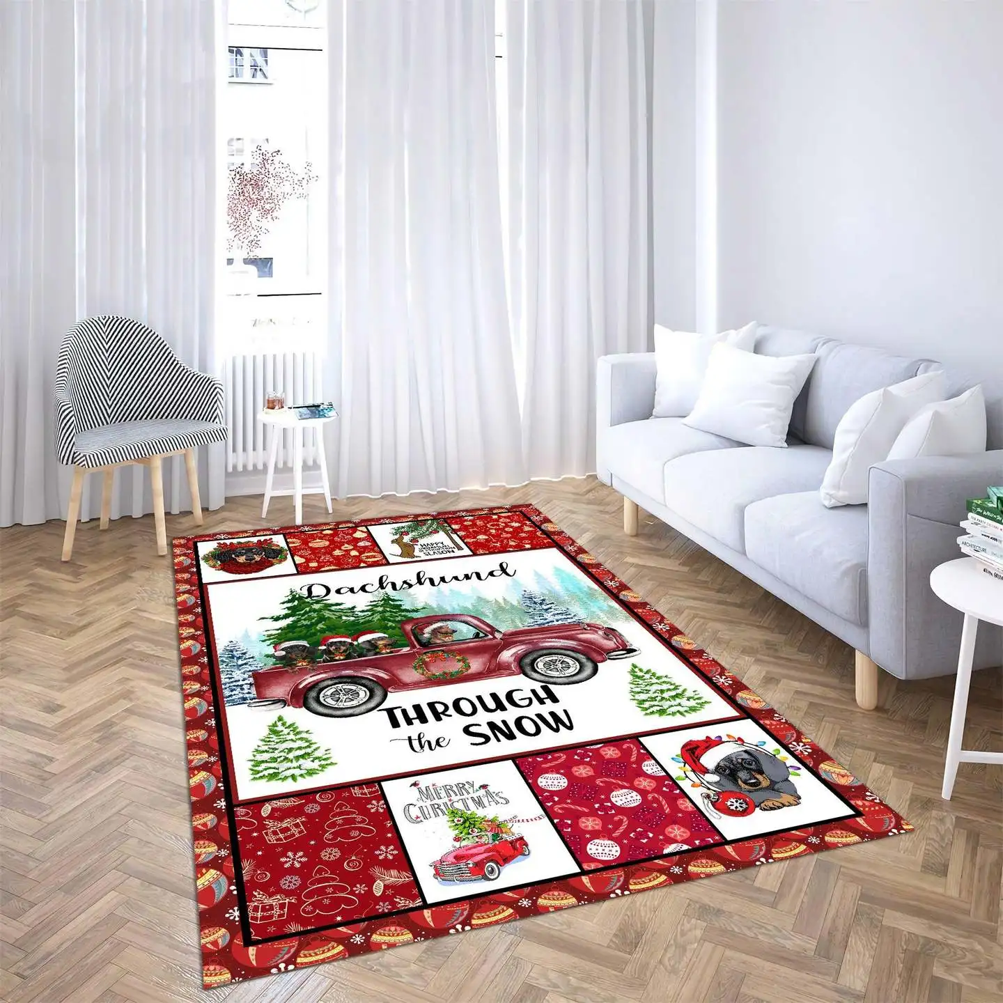 Christmas Red Truck Snowy Cardinals Living 3D Printed Rugs Mat Anti-slip Large Rug Carpet Home Decoration Tapete Peludo | Дом и сад