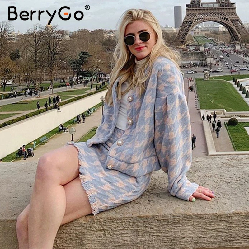 BerryGo модная уличная одежда клетчатое платье для женщин шикарное Осень-зима синее