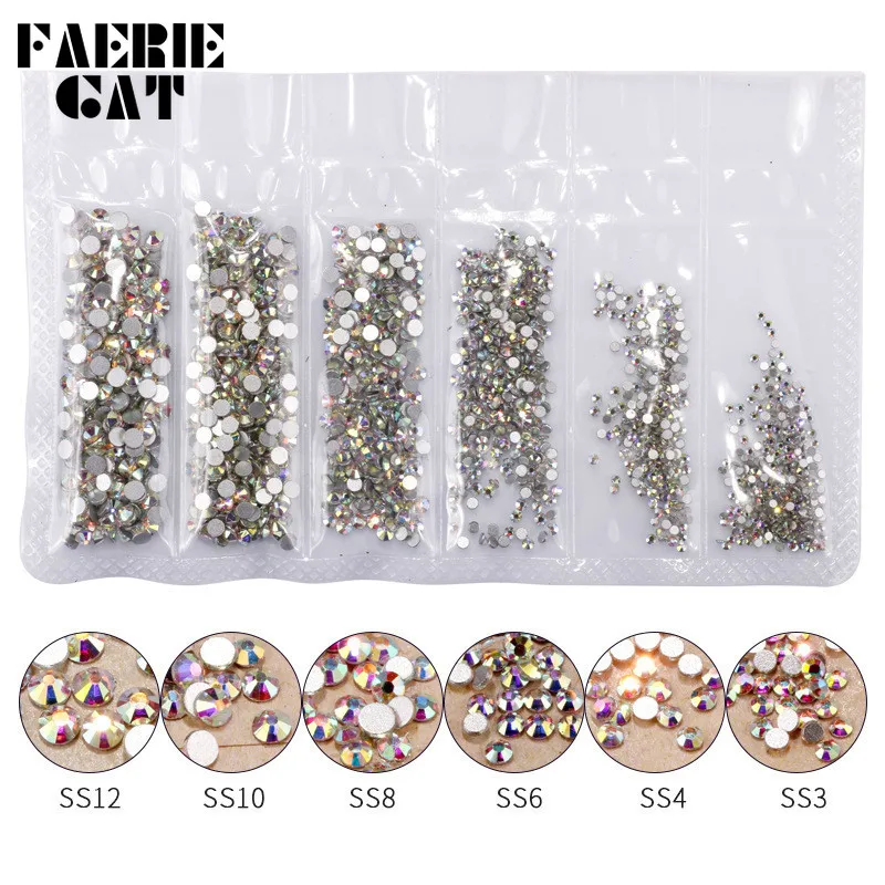 1440pcs радужные розовые золотые блестящие стразы для дизайна ногтей AB Цвет SS3 12