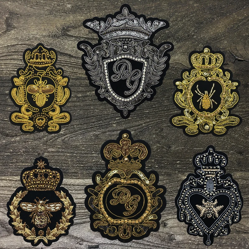 

2 Pcs Embroidery Sequins Beaded Crown Bee Applique Jean Jackethat Decoration Patches Sewing Accessories Badges for Clothes