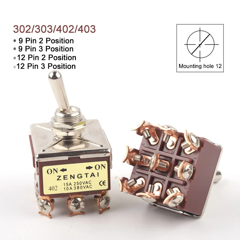 1 шт. 3PDT ON-ON /ON-OFF-ON 9/12Pin 2/3 Postion Screw клеммы переключателя AC 15A250V 10A380V Φ 303 |
