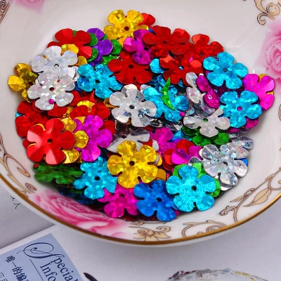 

100pcs 14mm Five petals flower Loose sequins Mixed color Paillettes Sewing Wedding Craft,Women Kids DIY Garment Accessory
