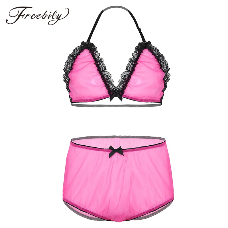 Мужские брифы прозрачный тюль с кружевной отделкой бюстгальтер топ трусами