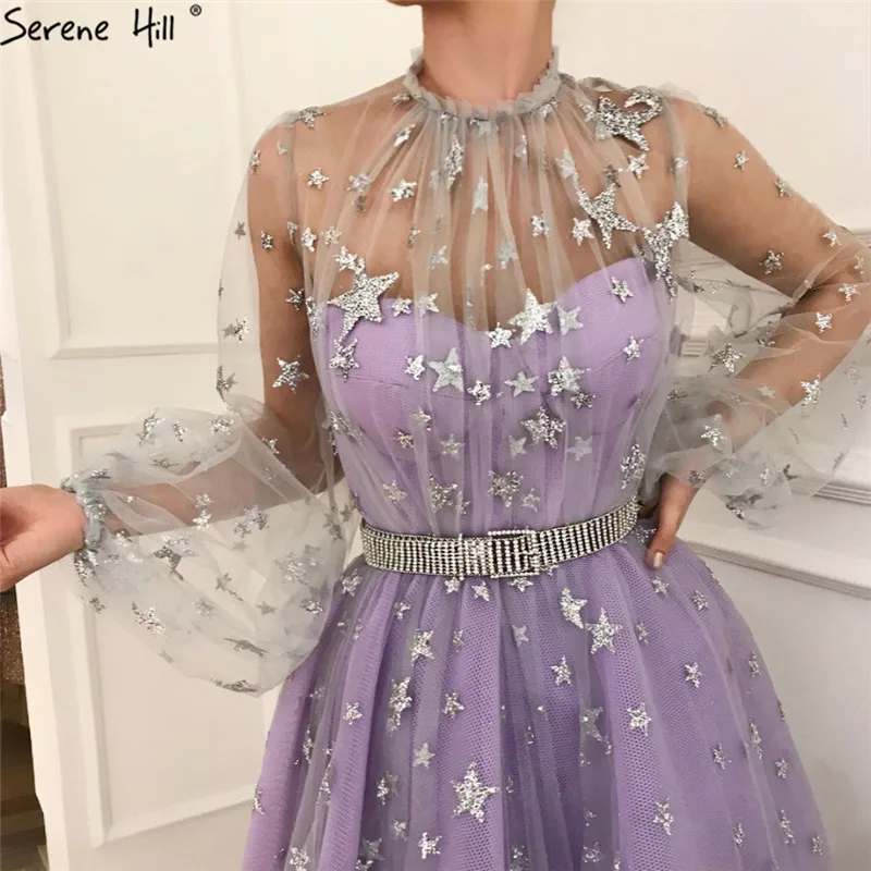 Фиолетовые пикантные вечерние платья трапециевидной формы с поясом 2021