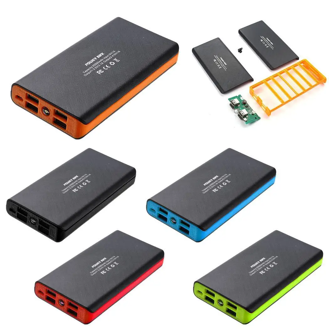 Корпус банка питания 4-USB выходные порты Быстрая зарядка переносной источник