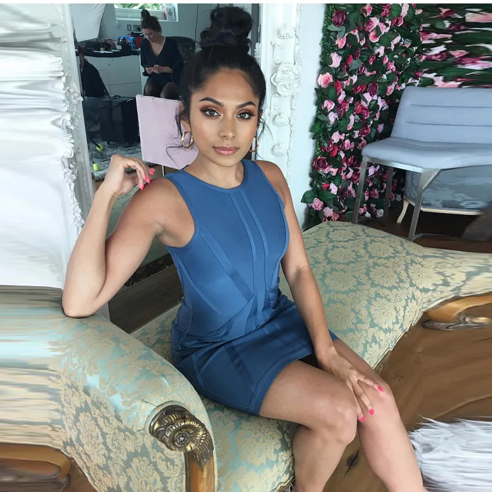 Элегантное Бандажное платье без рукавов с круглым вырезом модель 2019 года