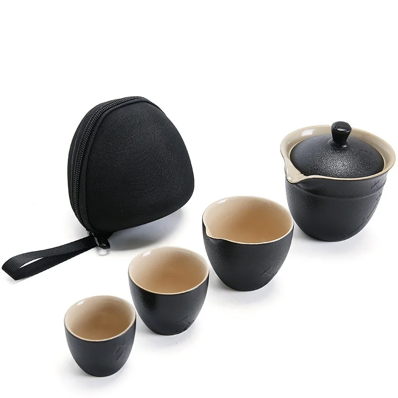 

Portable Travel Tea Set Black Pottery A Pot of Two Cups Simple Creative Kung Fu Tea Set