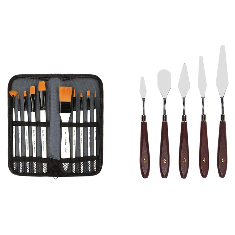 

15 Pcs Paint Brush Palette Knife Set Paint Brushes Artist for Watercolor Oil Acrylic Painting