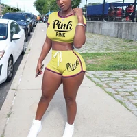plus size woman sexy pink printed casual set tracksuits two pieces crop tops short pants tracksuit female streetwear outfit sets