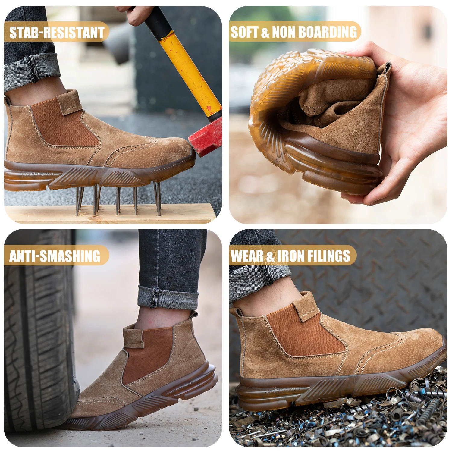 Anti-smashing Leather Casual Waterproof Construction Site Boot Men Industrial Safety Male Outdoor Protection Steel Toe Work Shoe