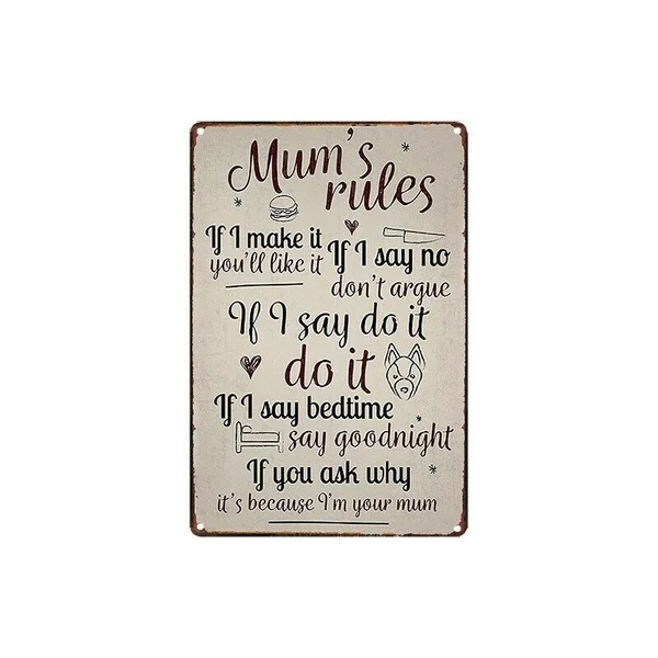 

Metal Tin Sign mum's rules for Bar Pub Home Vintage Retro Poster