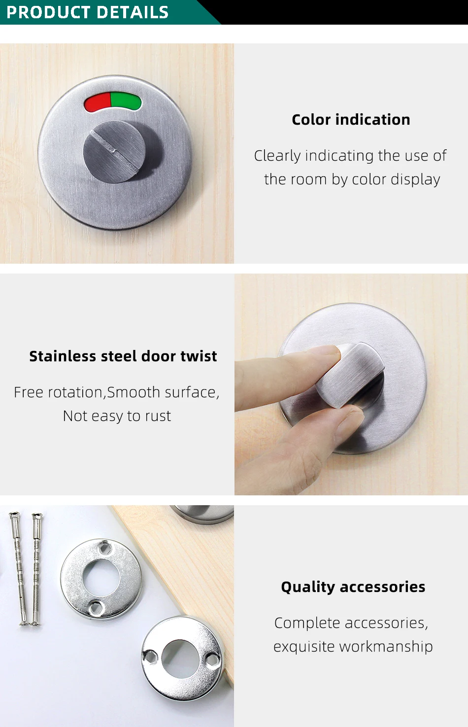 Bathroom Hardware Fittings Toilet Cubicles Indicator WC Door Lock Thumb Turn Knob Stainless Steel