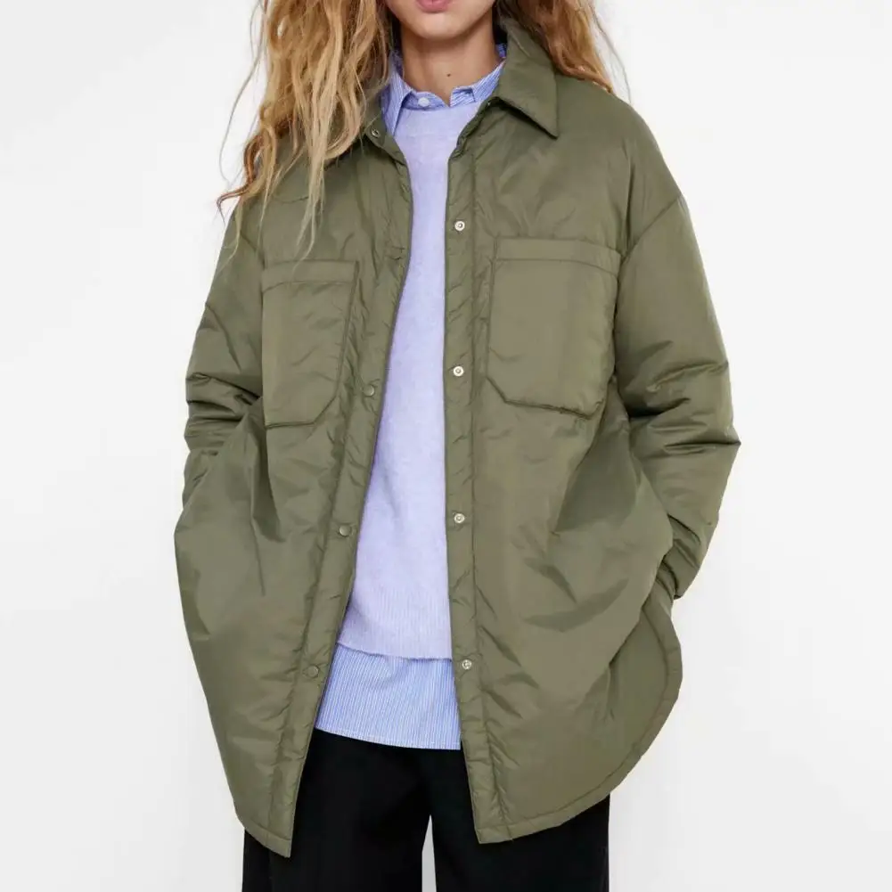 

Однотонное Женское зимнее пальто 2021, женская рубашка с отложным воротником и большими карманами на пуговицах, верхняя одежда