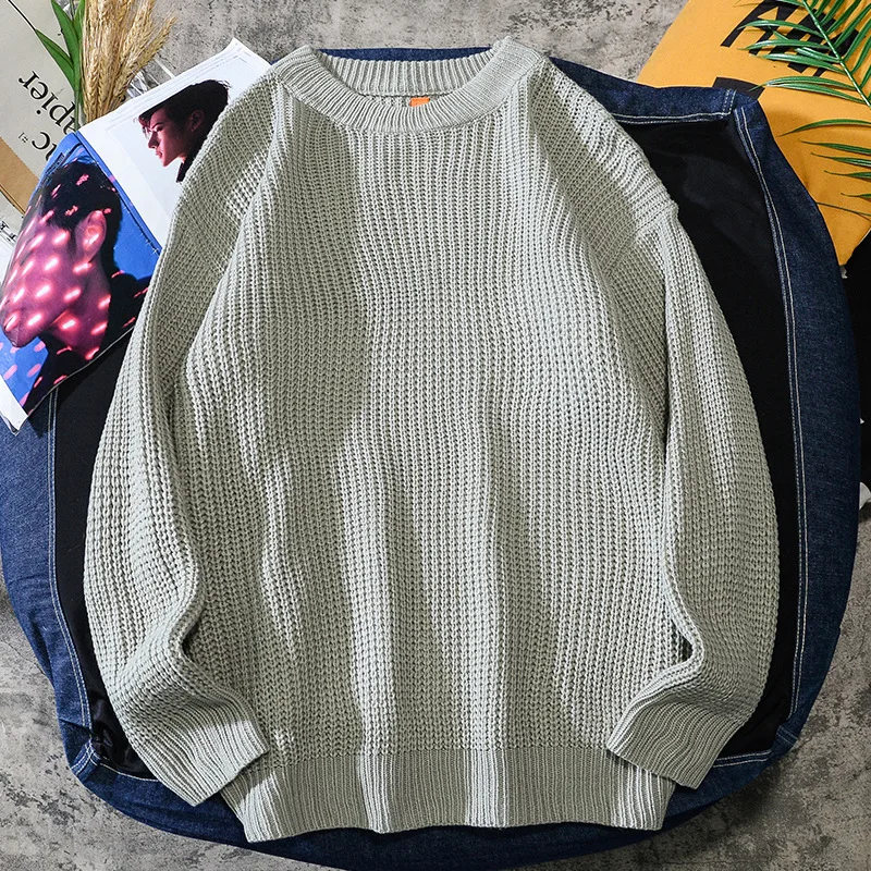 

New Solid Color Round Neck Sweater Autumn Winter Korean Wild Casual Loose Couple Long-sleeved Sweater Men's Outer Wear Top
