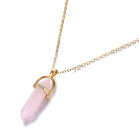 personality hexagonal column quartz necklace pendant fashion natural stone bullet pink crystal pendant necklace ladies jewelry