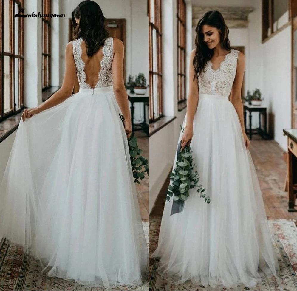

Lakshmigown сексуальное богемное свадебное платье с открытой спиной 2020 Abito da Bride a пляжное свадебное платье тюлевые Длинные вечерние платья