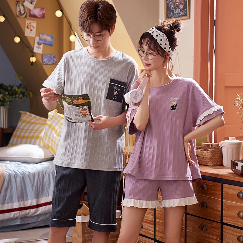 

Для пар, летняя элегантная фиолетовая Удобная Хлопковая женская Милая Домашняя одежда с коротким рукавом, детская одежда для сна с героями ...