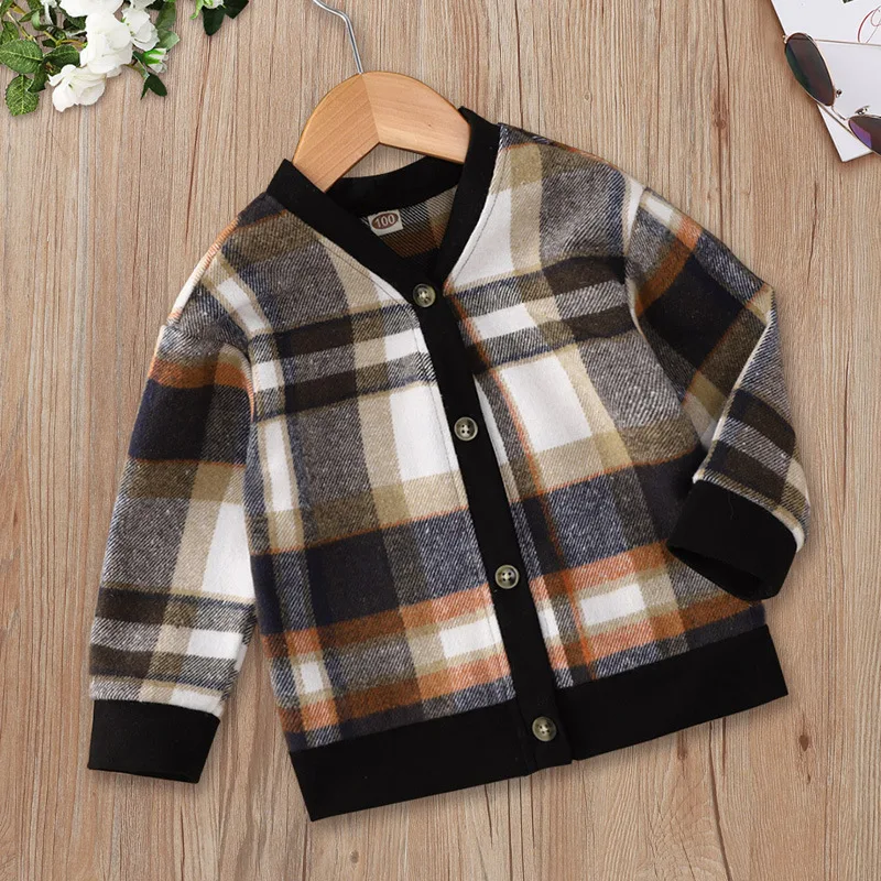 

Spring Boy Jackets Cardigan Long Sleeve Plaid Print Toddler CoatsThin Outerwear Button Coats Kids Boys Clothes Casual Jackets
