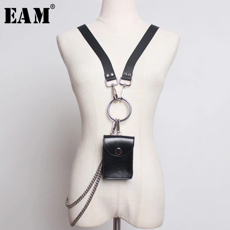 

[EAM] Metal Chain Mini-bag Stylish Buckle Pu Leather Belt Personality Women New Fashion Tide All-match Spring 2022 1U234