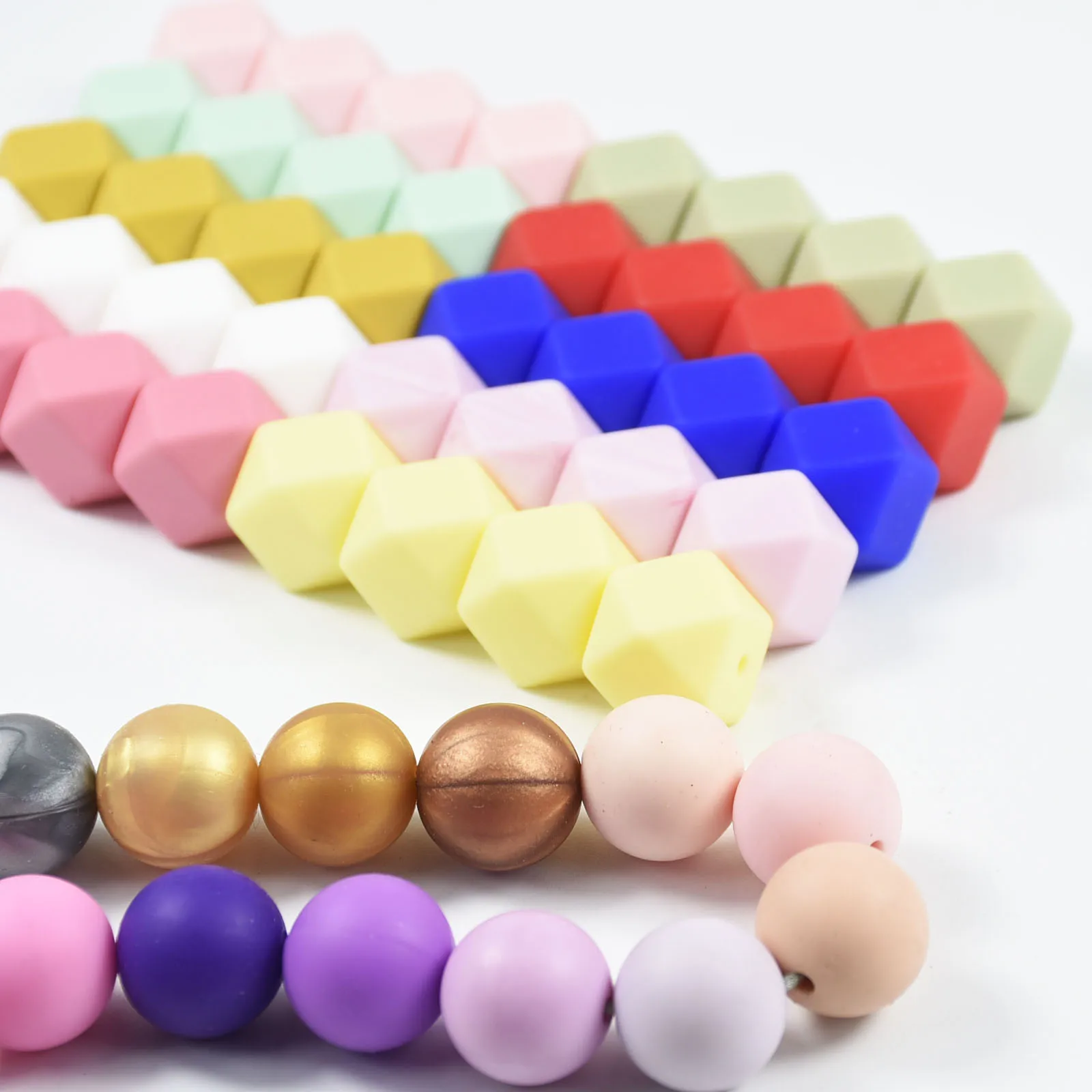 50 PCS Silicone 14 MM Hexagon Beads DIY Jewelry Making Necklace Pendant For Baby Carrier Mix & Match Colors Loose | Украшения и