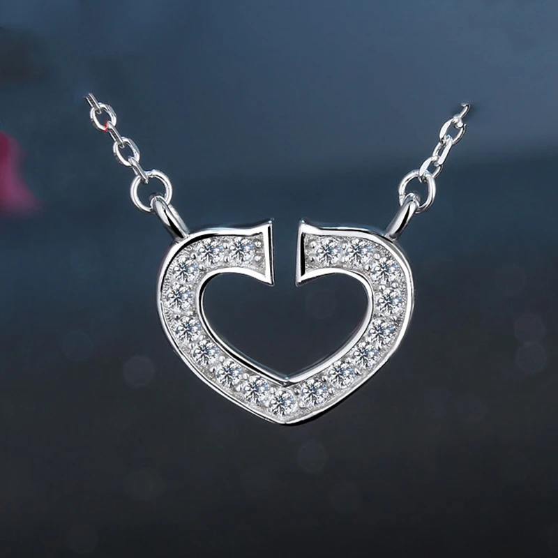 

s925 sterling silver diamond heart-shaped pendant female Korean fashion simple love clavicle chain